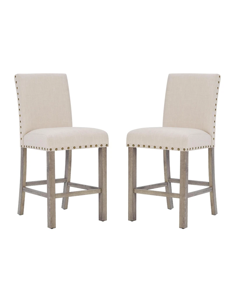 Morden Fort Rustic Counter Height Dining Table Set for 4, Farmhouse 5-Piece Linen Upholstered Stools Dinette Set with Nailhead Accents