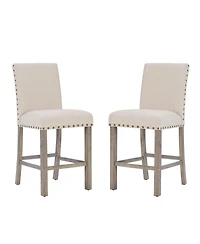 Morden Fort Rustic Counter Height Dining Table Set for 4, Farmhouse 5-Piece Linen Upholstered Stools Dinette Set with Nailhead Accents