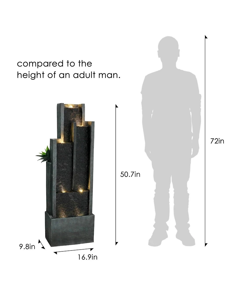 SunJet 5-Tier Modern Water Fountain, Indoor/Outdoor Resin Water Fountains with Soothing Water Sounds & Warm Led Light, Perfect for Garden, Patio, Home