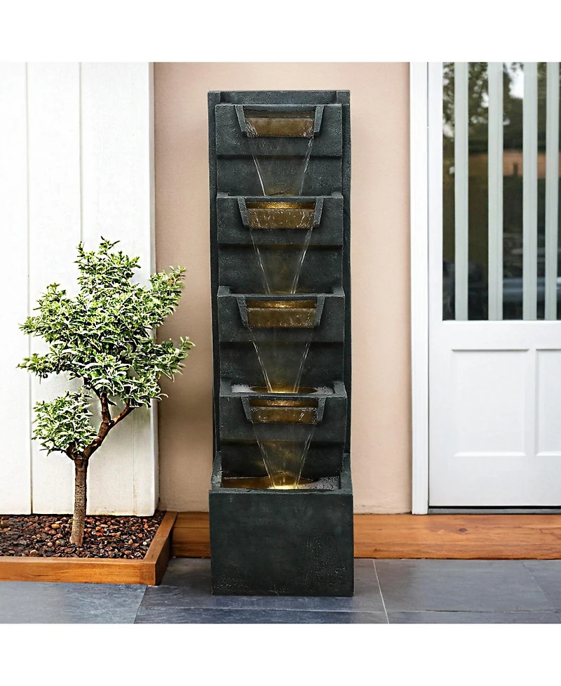 SunJet 39.3inches High Modern Water Fountain – 5-Tier Outdoor/Indoor Water Fountain with Soothing Water Sounds & Warm Led Light, Perfect for Ga