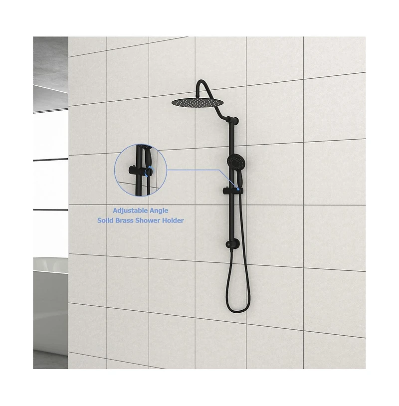 Rainsken 10 Inch Shower System with 5 Function Rain Hand Shower, 26.3" Slide Bar Shower Head Combo, Matte Black