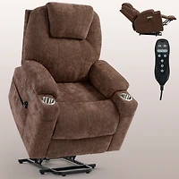 Clihome Up to 350 Lbs Chenille Power Lift Recliner Chair Heavy Duty Motion Mechanism with 8 Point Vibration Massage and Lumbar Heating Usb and Type C