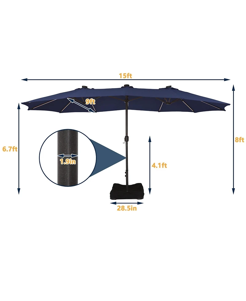 15 ft. Outdoor Rectangular Crank Market Umbrella Patio