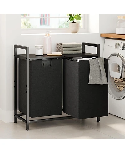 Kitstorack Laundry Basket Organizer, Laundry Hamper with Shelf & 2 Pull-Out Removable Bags, Dirty Clothes Hamper Organizer for Laundry Room Bathroom a