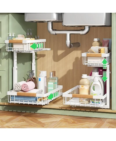 Kitstorack 4 Pack 2 Tier Pull out Under Sink Organizer White