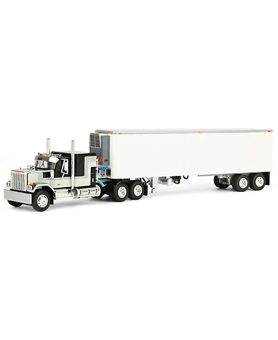 First Gear Dcp 1/64 Black Gmc General with 60in Flattop Sleeper & 40ft Vintage Reefer Trailer 60-1923