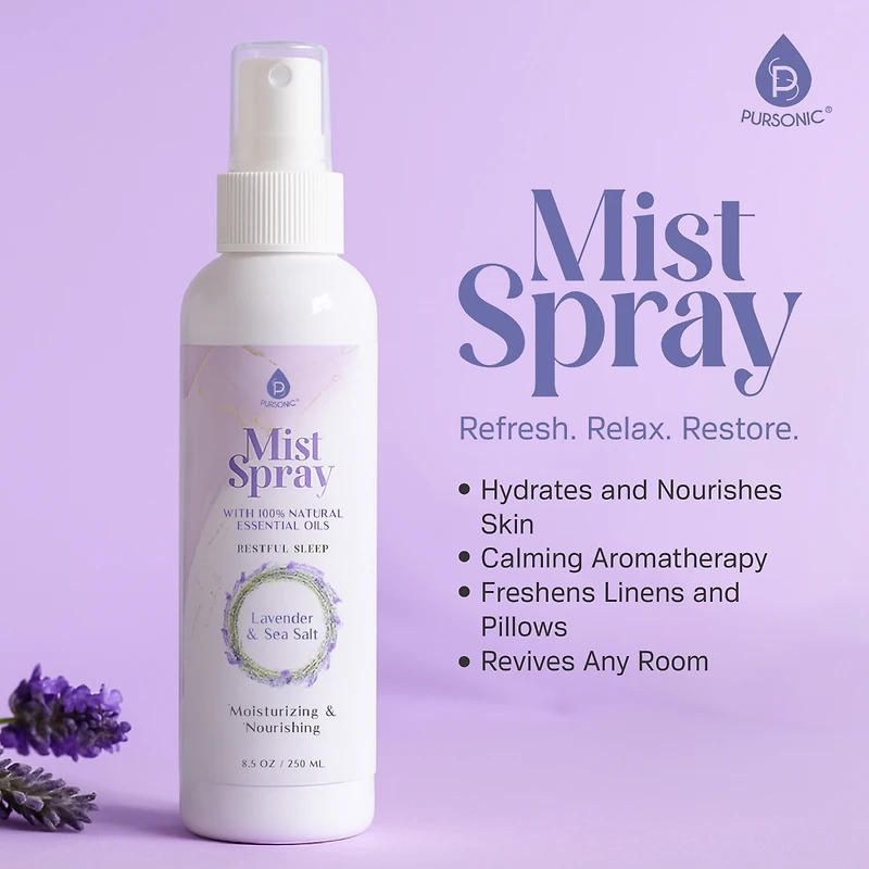 Pursonic Mist Spray with 100% Natural Essential Oils – Lavender & Sea Salt Aromatherapy