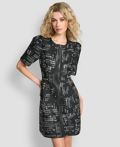 Dkny Women's Abstract Print Zip Front Mini Dress