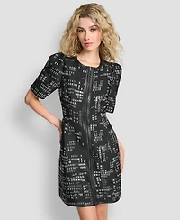 Dkny Women's Abstract Print Zip Front Mini Dress
