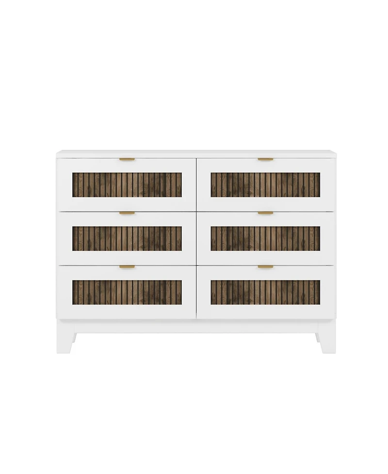 Streamdale Furniture Rustic Dresser with 6 Drawers and Metal Handles