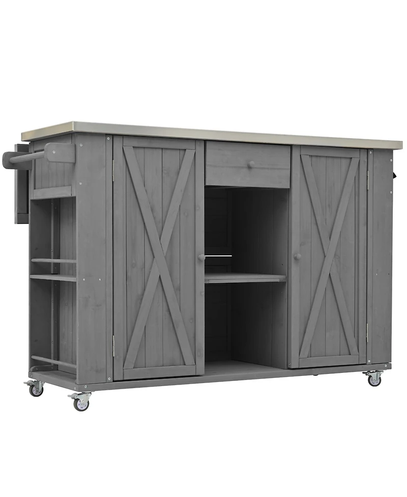 Streamdale Outdoor Kitchen Island - Fir Wood, Stainless Top