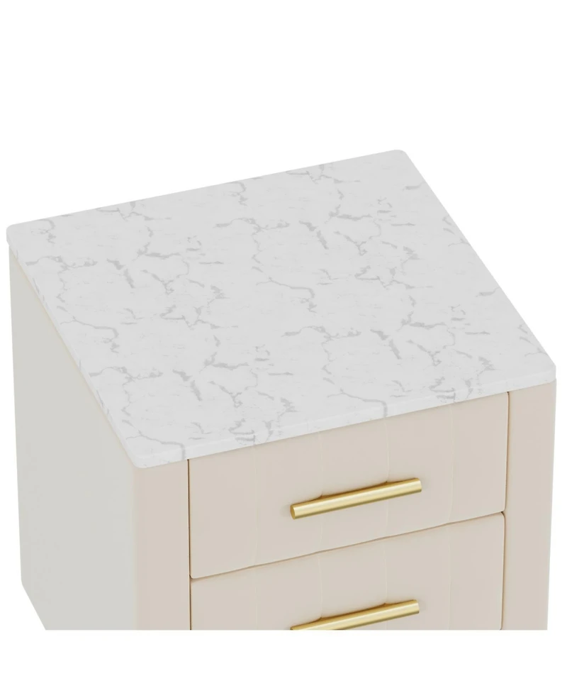 Streamdale Furniture Upholstered Nightstand - 3 Drawers, Metal Legs & Marbling Top