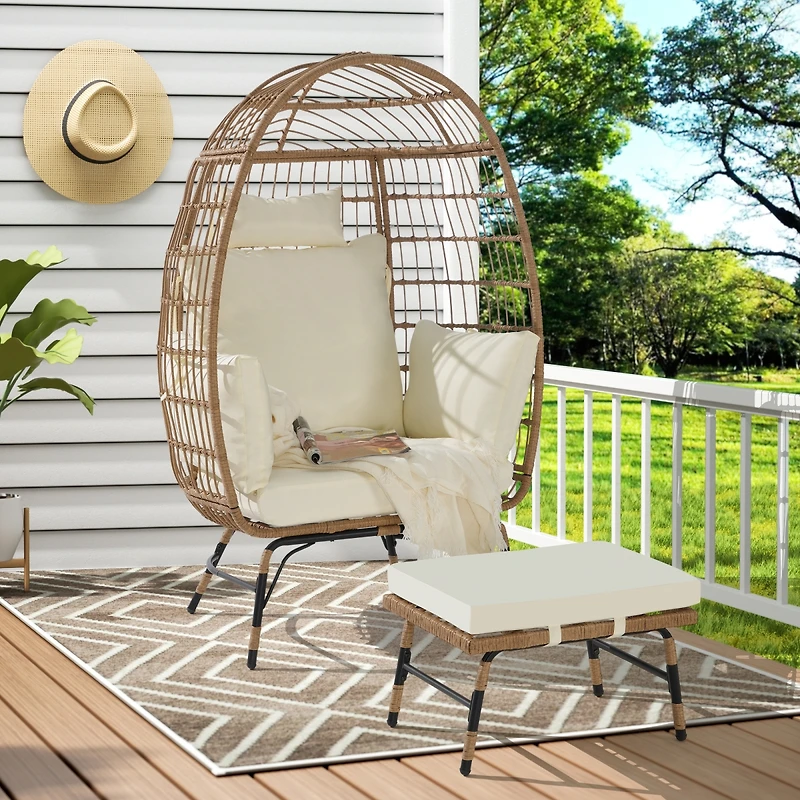 Streamdale Furniture Oversized Wicker Egg Chair with Ottoman