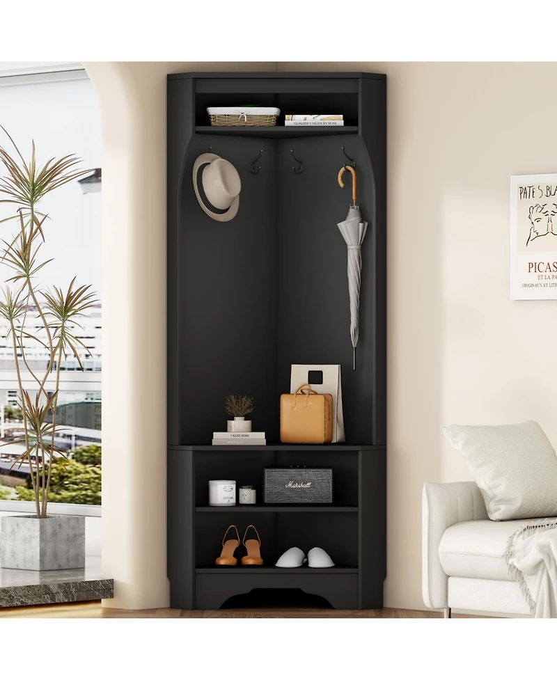 Streamdale Corner Hall Tree with Shoe Bench and Coat Hooks