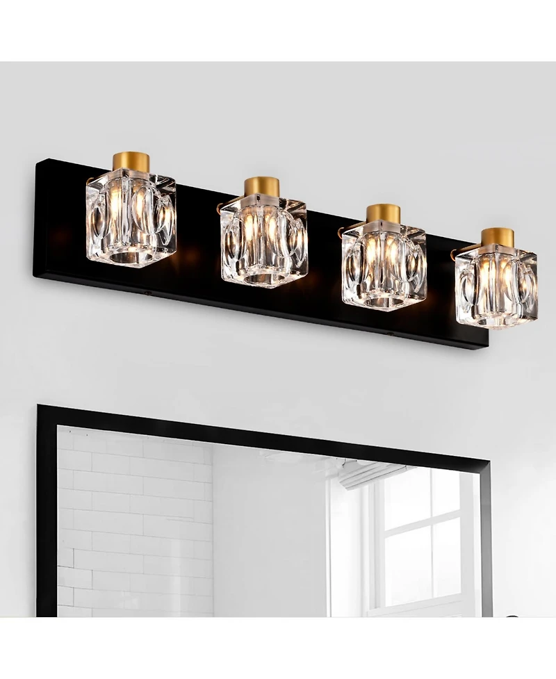 Streamdale Furniture 4-Light Black and Gold Vanity Light Fixture with Crystal Shade