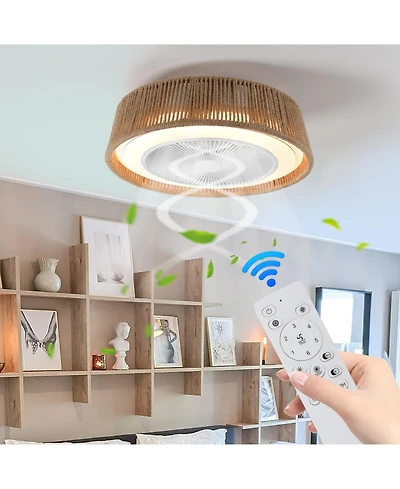 Streamdale Furniture Bohemian style Led Dimmable Ceiling Light With Built-In Fan - Remote Control