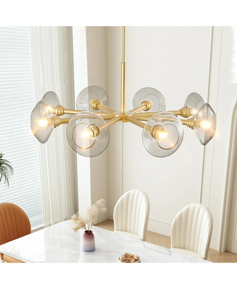 Streamdale Mid-Century Sputnik Chandelier 8-Light Gold Fixture with Clear Shades
