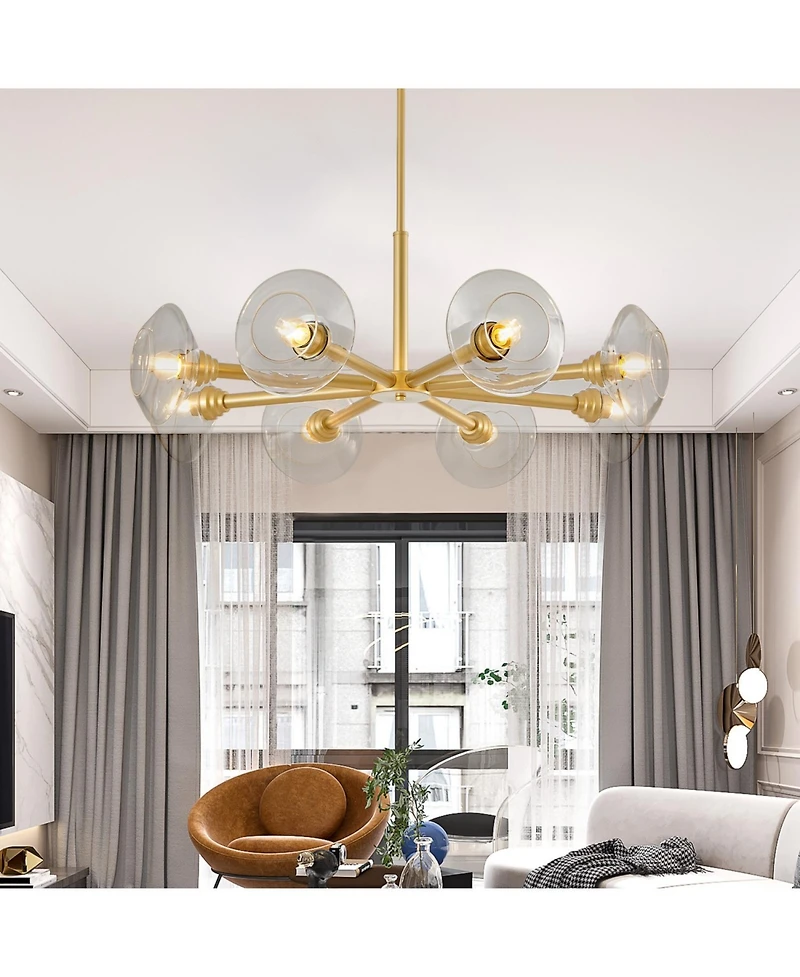 Streamdale Mid-Century Sputnik Chandelier 8-Light Gold Fixture with Clear Shades