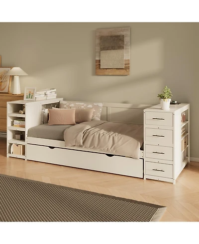 Streamdale Furniture Twin Daybed with Trundle Shelves Desk & Charging