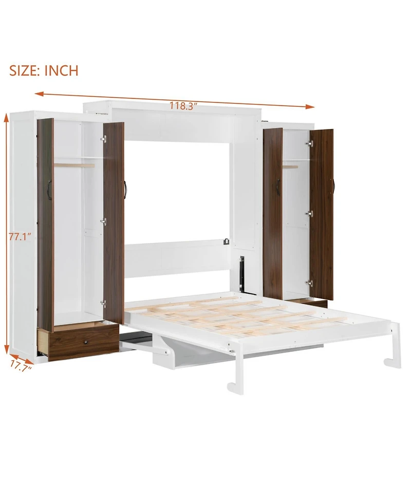 Streamdale Furniture Queen Size Murphy Bed Wall Bed with Closet Drawers and Table
