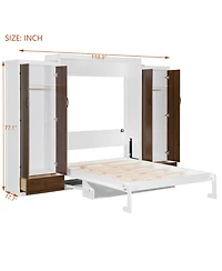 Streamdale Furniture Queen Size Murphy Bed Wall Bed with Closet Drawers and Table