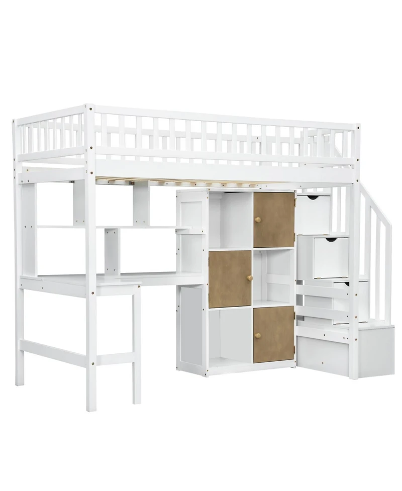 Streamdale Furniture Twin Loft Bed with Desk Storage & Stairs
