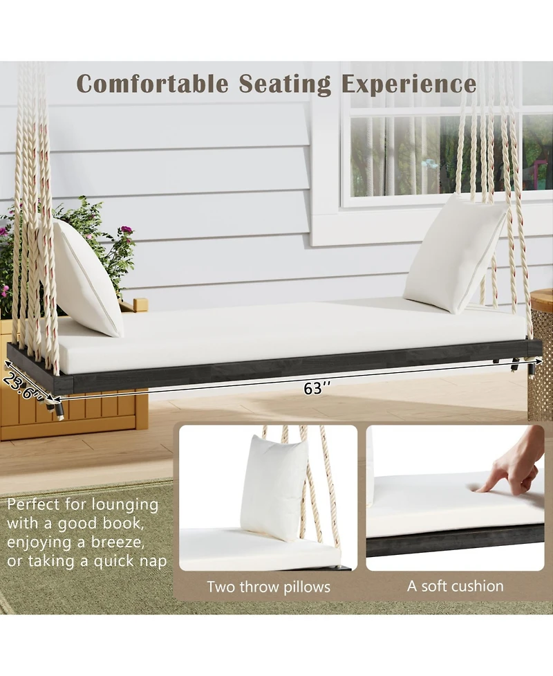 Streamdale Furniture Patio Wooden Swing Chair with Cushion & Ropes