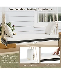 Streamdale Furniture Patio Wooden Swing Chair with Cushion & Ropes