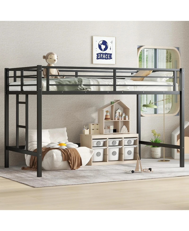 Streamdale Furniture Twin Metal Loft Bed with Ladder & Guardrails - Black