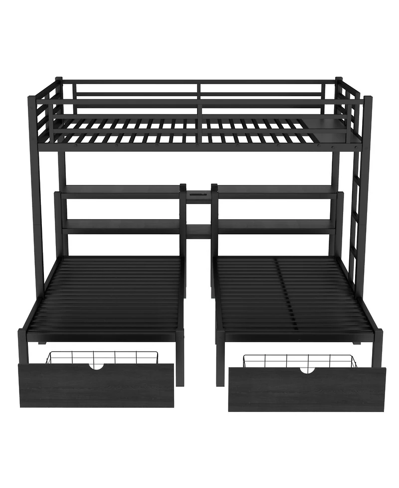 Streamdale Furniture Full Xl/Twin/Twin Triple Bunk Bed with Drawers & Usb Black