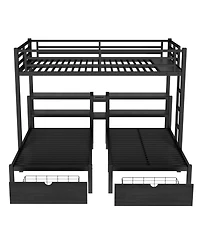 Streamdale Furniture Full Xl/Twin/Twin Triple Bunk Bed with Drawers & Usb Black