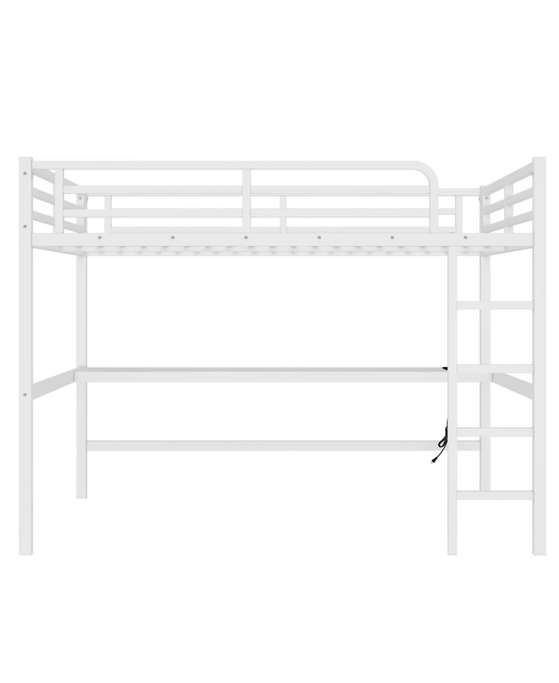 Streamdale Furniture Queen Size Loft Bed with Power & Led - White