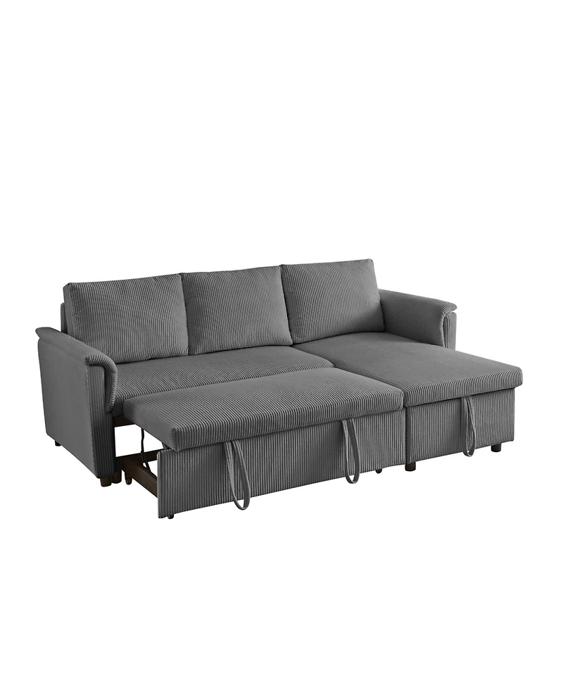 Streamdale Furniture Corduroy Sleeper Sectional Sofa with Storage Chaise - Gray