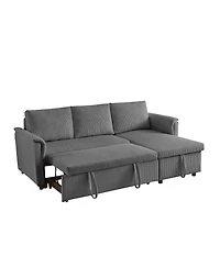 Streamdale Furniture Corduroy Sleeper Sectional Sofa with Storage Chaise - Gray