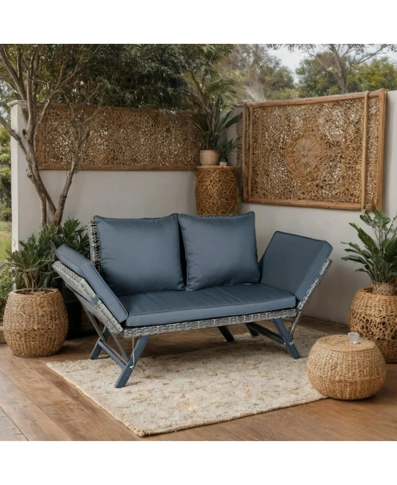Streamdale Furniture Wicker Foldable Patio Bench with Cushion