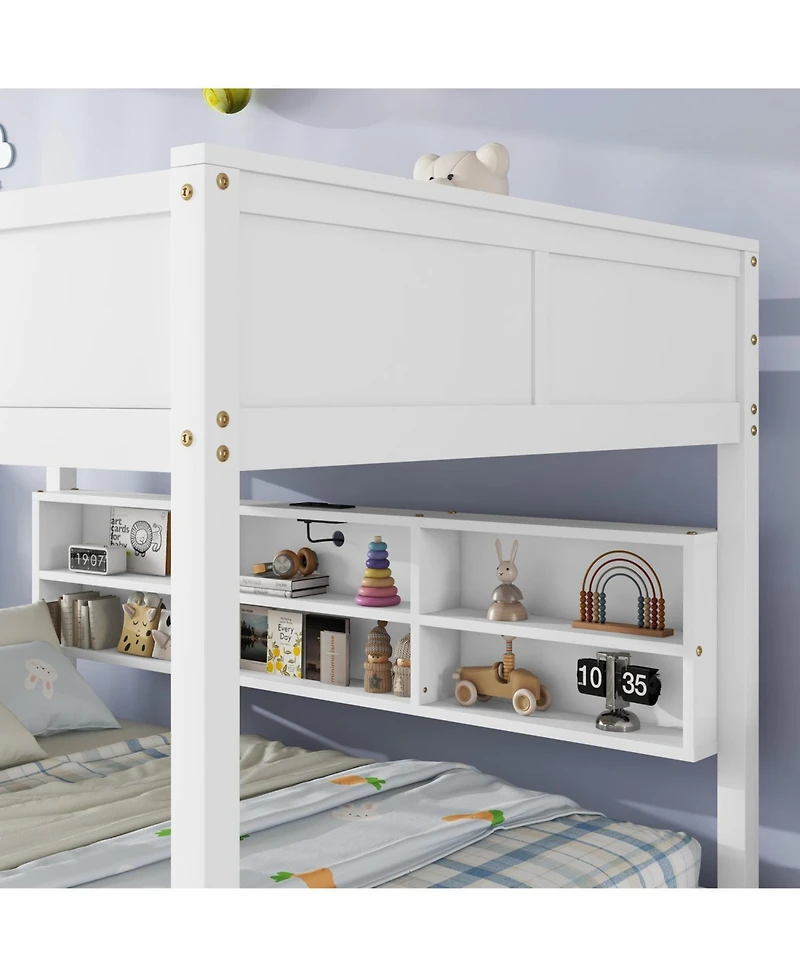 Streamdale Furniture Queen Over Queen Bunk Bed with Storage Charging White