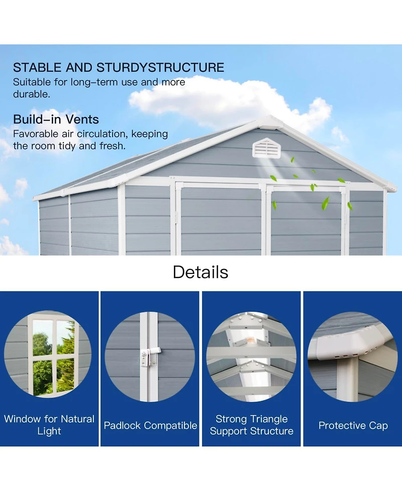 Streamdale Furniture 6x8 Resin Outdoor Storage Shed - Grey