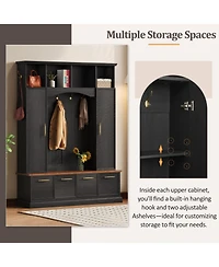 Streamdale 4-in-1 Hall Tree: 59" Wide, Golden Hooks, Walnut Bench, Adjustable Shelves, White
