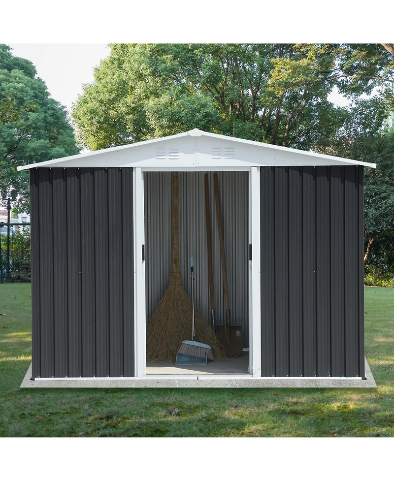 Streamdale Furniture 8x6 Feet Apex Roof Dark Grey Aluminum Alloy Frame Garden Shed With Sliding Door