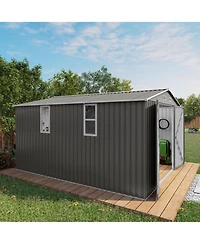 Streamdale Furniture 10x12FT Metal Garden Storage Shed, Double Door, Window, Waterproof - Grey