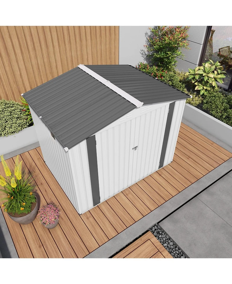 Streamdale Furniture 8x6 Metal Outdoor Storage Shed, Window, Lockable Door, White/Gray
