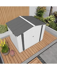 Streamdale Furniture 8x6 Metal Outdoor Storage Shed, Window, Lockable Door, White/Gray