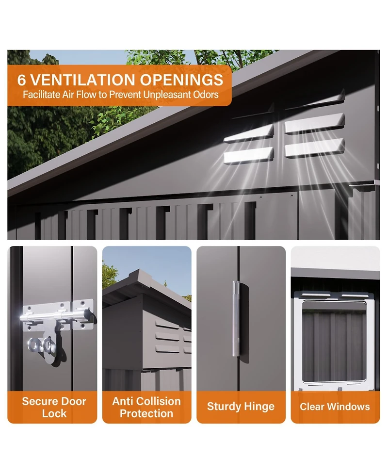 Streamdale 4x9 Ft Outdoor Metal Garden Storage Shed with Sloping Roof & Vents - Gray
