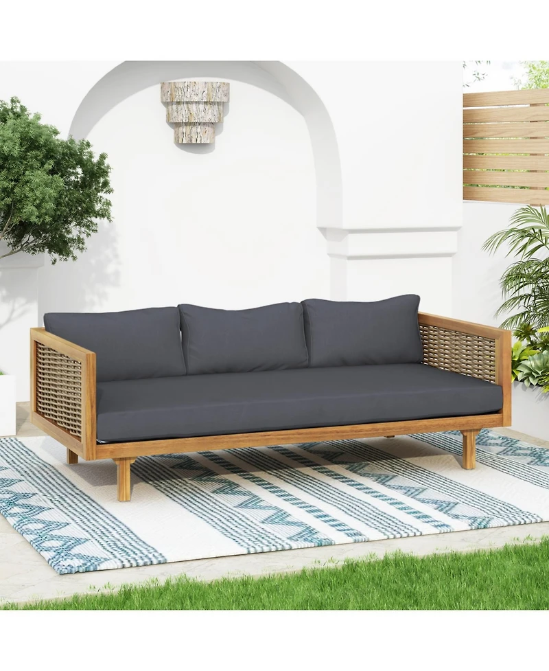 Streamdale Acacia Wood Outdoor Daybed with Rattan Armrests