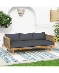 Streamdale Acacia Wood Outdoor Daybed with Rattan Armrests