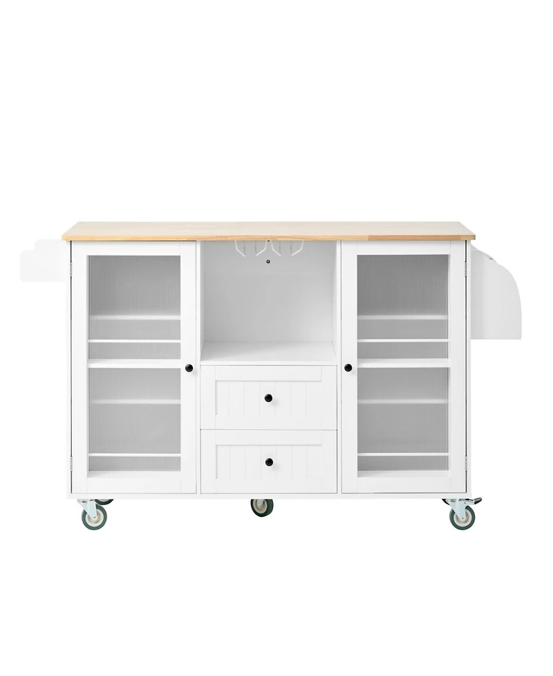 Streamdale Mobile Kitchen Island Cart - Dropleaf Top, Drawers & Cabinet - White