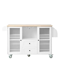 Streamdale Mobile Kitchen Island Cart - Dropleaf Top, Drawers & Cabinet - White
