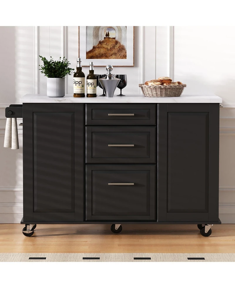 Streamdale Rolling Kitchen Island w/ Tilt Trash, Drop Leaf & Storage - White