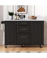 Streamdale Rolling Kitchen Island w/ Tilt Trash, Drop Leaf & Storage - White