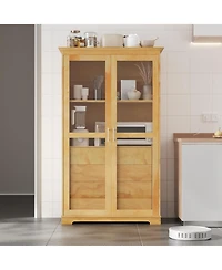 Streamdale Kitchen Pantry Cabinet with Glass Doors & Drawers - Natural